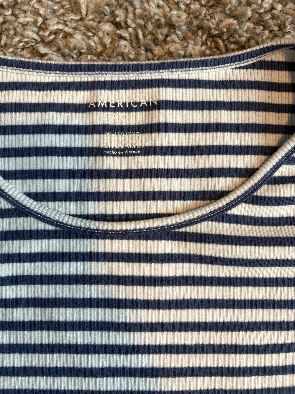 American Eagle Outfitters Navy and White Striped Short Sleeve Tee - Picture 2 of 3